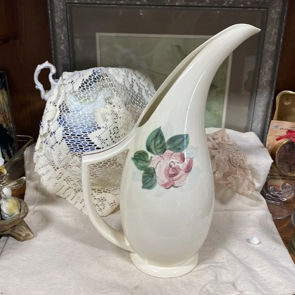 Vintage Red Wing Pottery Hand Painted Rose Concord Pitcher 13”
